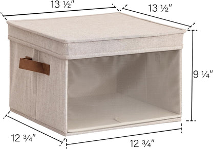 StorageWorks Storage Bins with Lid and Clear Window, Fabric Storage Boxes with Lids, Stackable Basket for Shelves, Closet Organizer and Storage Bins, Brown and Beige, Large, 4-Pack