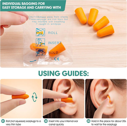 100 Pairs Earplugs for Noise Canceling Ear Plugs for Sleep Work Snoring Sound Canceling Blocking Construction Loud Noise Reducing Soft Foam Earplugs