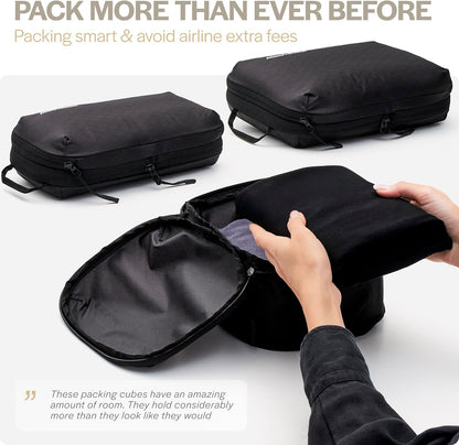Aerotrunk Ultralight Compression Packing Cubes - Lightweight Travel Organizers for Suitcases and Luggage (3-Pack, Black)