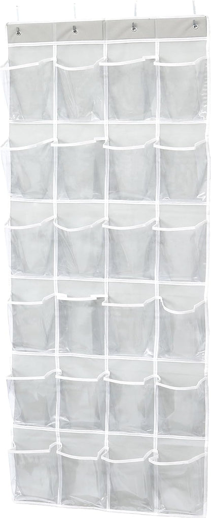 Simple Houseware 24 Pockets Large Clear Pockets Over The Door Hanging Shoe Organizer, Gray (56" x 22.5")