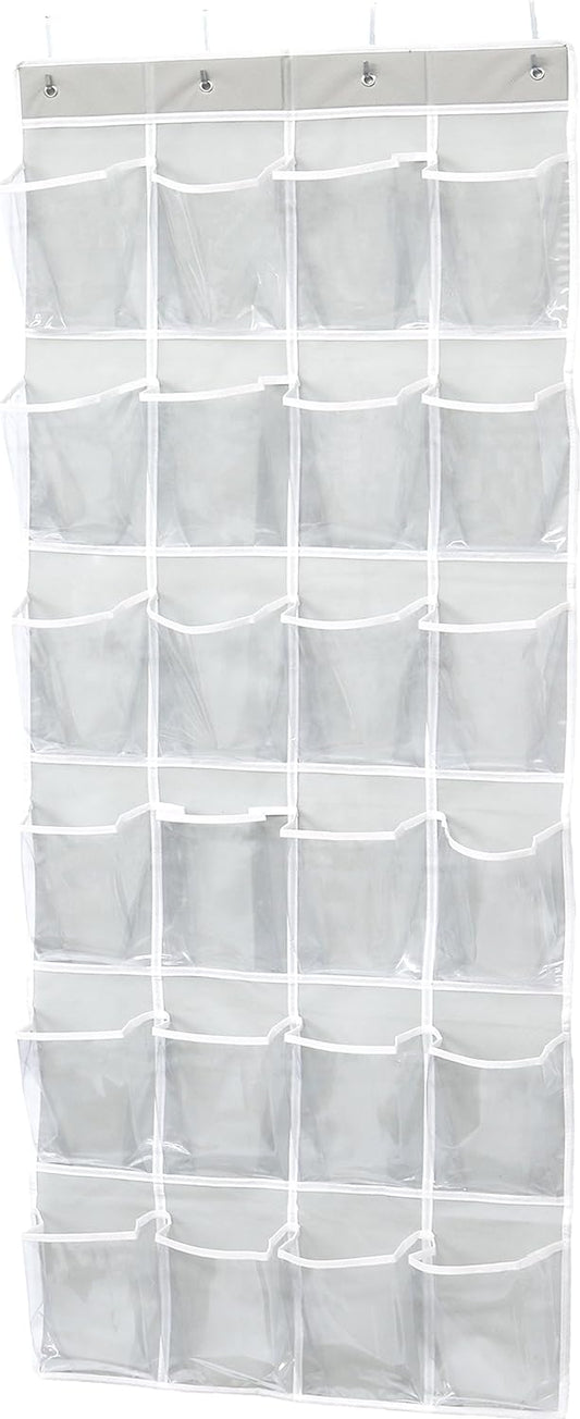 Simple Houseware 24 Pockets Large Clear Pockets Over The Door Hanging Shoe Organizer, Gray (56" x 22.5")