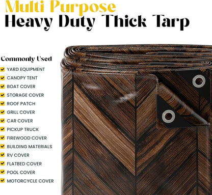 Core Tarps Extreme Heavy Duty 20 Mil Tarp Cover, Waterproof, UV Resistant, Rip and Tear Proof, Poly Tarpaulin with Reinforced Edges for Roof, Camping, Patio, Pool, Boat (Brown Wood/Black 25′ X 45′)