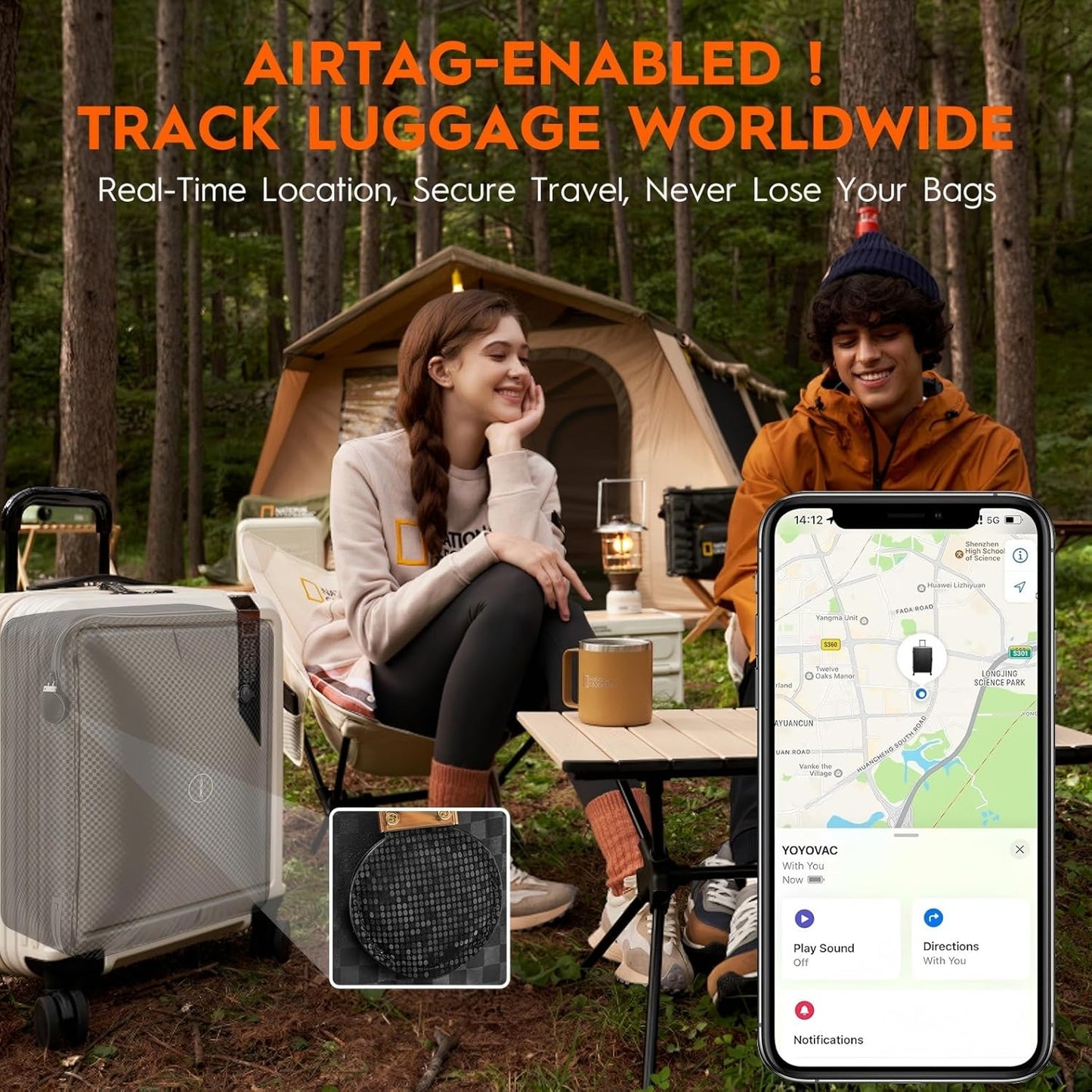 Vacuum Suitcases Compression Bags with Wireless Pump & iOS Tracker– Vacuum Bags for Travel Luggage, No Checked Baggage, Triple Your Luggage Space, IP68, Reusable, Fits 20/24/28 Inch Suitcase