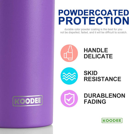 koodee 20 oz Skinny Tumbler (2 Pack) Stainless Steel Double Wall Insulated Water Tumbler Cup with Straw, Slim Travel or Women Diy Birthday Gift (Purple-Pink)