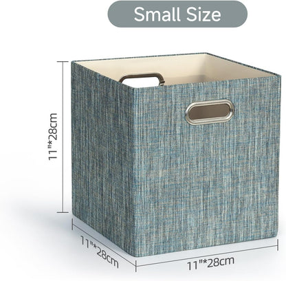 Posprica Storage Basket Bins,13×13×13 Foldable Storage Boxes Fabric Drawer Cubes for Closet Shelf Cabinet Bookcase - Set of 4,Teal