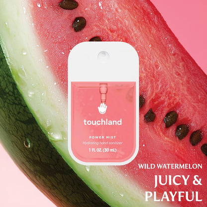 Touchland Hydrating Hand Sanitizer Spray Bundle, DREAM 5 Set (Watermelon, Berry, Beach Coco, Sandalwood Power Mists, Icy White Hand Mist Case), 1 FL. OZ. Travel Size