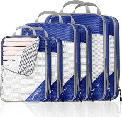 Compression Packing Cubes 6 Set, Compressible Space-Saving Packing Cubes for Travel - Compression Bags, Luggage Organizer, Travel Essentials for Women, Royal Blue