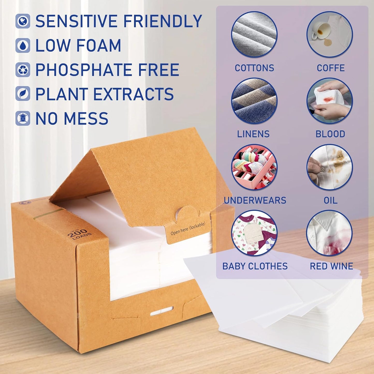 Freelivity Laundry Detergent Sheets, 200 Loads Fragrance Free Eco-Friendly Laundry Soap Strips - No Plastic Jug Hypoallergenic Liquid Less Dissolvable Space Saving Sheets for HE machine, travel, home
