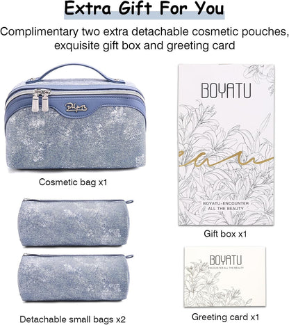 Travel Makeup Bag Cosmetic Bags for Women: 3 Sets Large Capacity Make up Bag - Portable Toiletry Bags with Handle for Women(05-Blue)