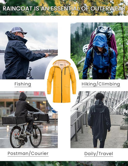 COOFANDY Men's Long Raincoat Ligtweight Rain Jacket Waterproof Outdoor Jackets with Hood