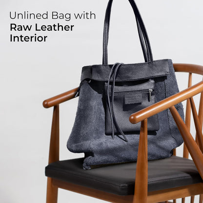 Italian Calf Leather Tote for Women with Zipper, Inner Pocket & Flat Base | Soft Unlined Shopper for Work & Travel