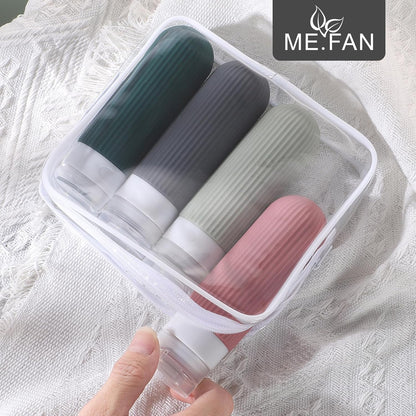 ME.FAN Travel Bottles for Toiletries, TSA Approved 3oz Silicone Journey Size Containers, Portable Split Bottle for Conditioner, Shampoo, Lotion- 4 Pack Morandi