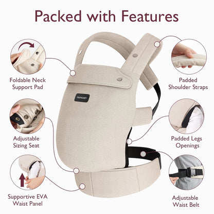 Momcozy Baby Carrier - Ergonomic, Cozy and Lightweight Carrier for 3-24 Months, Effortless to Put On, Ideal for Hands-Free Parenting, Enhanced Lumbar Support, Purehug for Infant to Toddler, Khaki