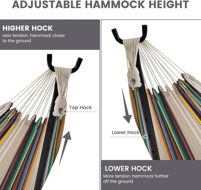 Lazy Daze Hammocks Double Hammock with 9ft Space-Saving Steel Stand Includes Portable Carrying Case, 450 Pounds Capacity (Tan Stripe)