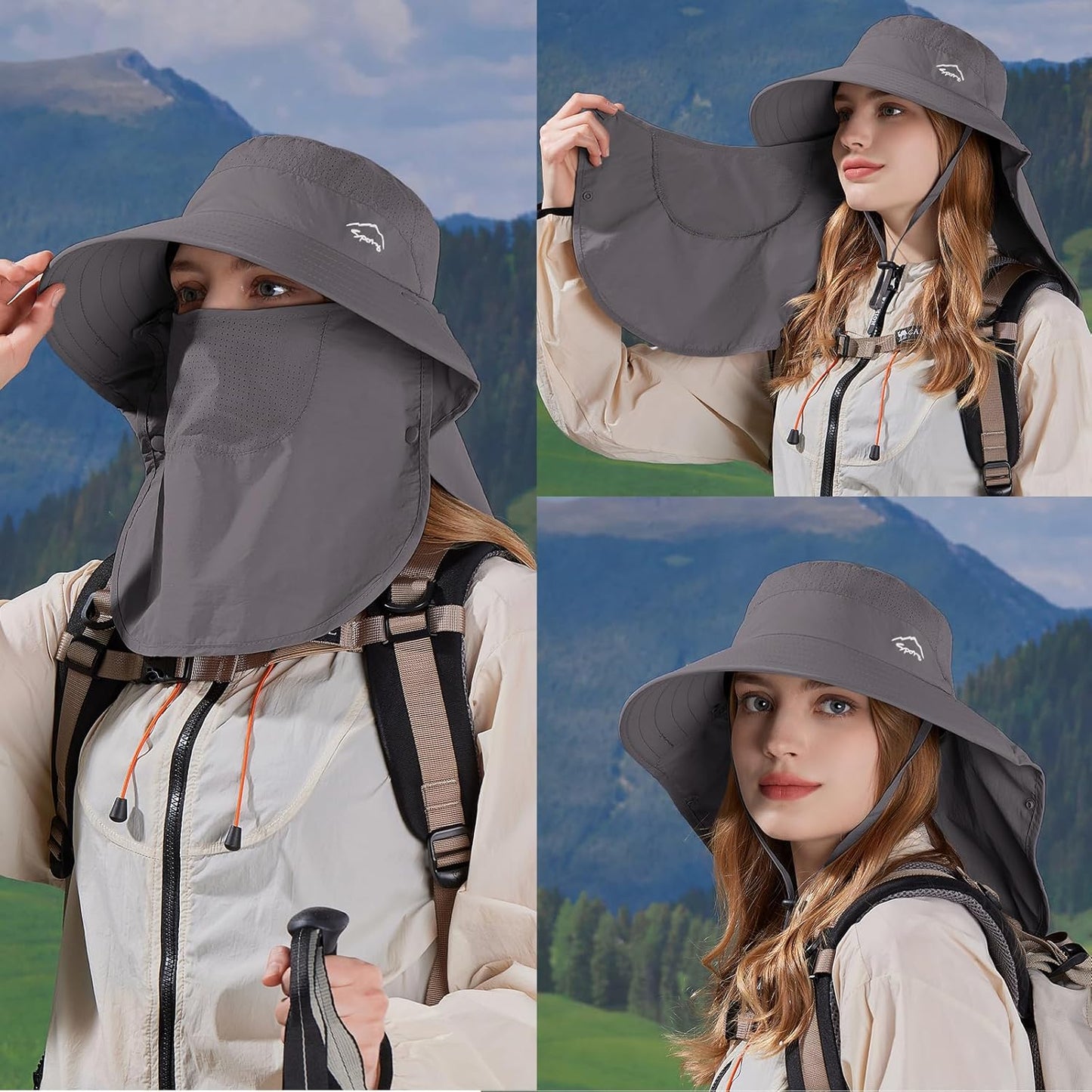 Sun Hat for Men Women with Neck Flap,UPF 50+ UV Protective Hiking Fishing Hats,Wide Brim Sun Hat for Women&Men