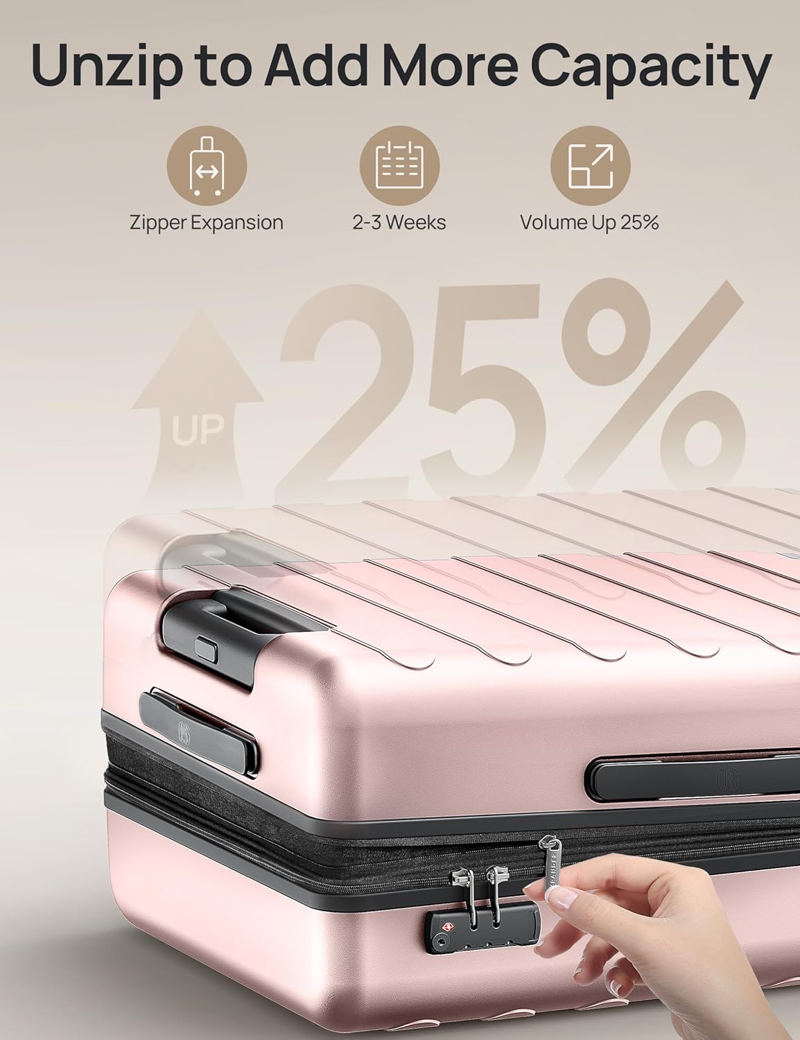 Carry on Luggage 22 X 14 X 9 Airline Approved, 20 Inch Luggage for 3-5 Days Travel, Double Spinner Wheels, 100% Hardshell PC, TSA Lock (00-Pink (Expandable), Set 2PCS (20-Inch/28-Inch))