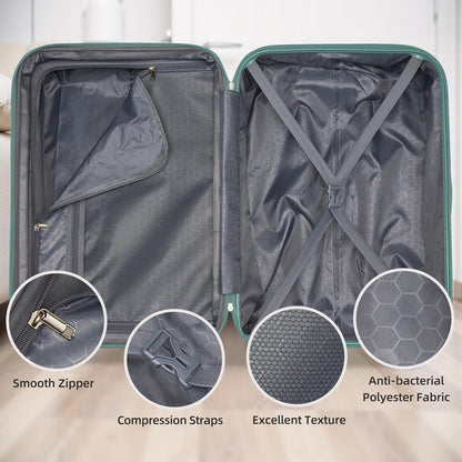 LARVENDER Luggage Sets 5 Piece Hardside Expandable Suitcase with Wheels Lock,Hardside Lightweight Rolling Suitcase for Women and Men,Misty Blue