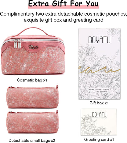 Travel Makeup Bag Cosmetic Bags for Women: 3 Sets Large Capacity Make up Bag - Portable Toiletry Bags with Handle for Women(05-Rosy Red)