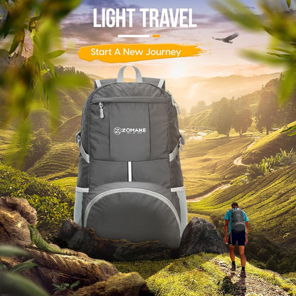 ZOMAKE Lightweight Packable Backpack 35L, Light Foldable Backpacks Water Resistant Collapsible Hiking Bag, Compact Folding Day Pack for Travel Camping(Dimgray)