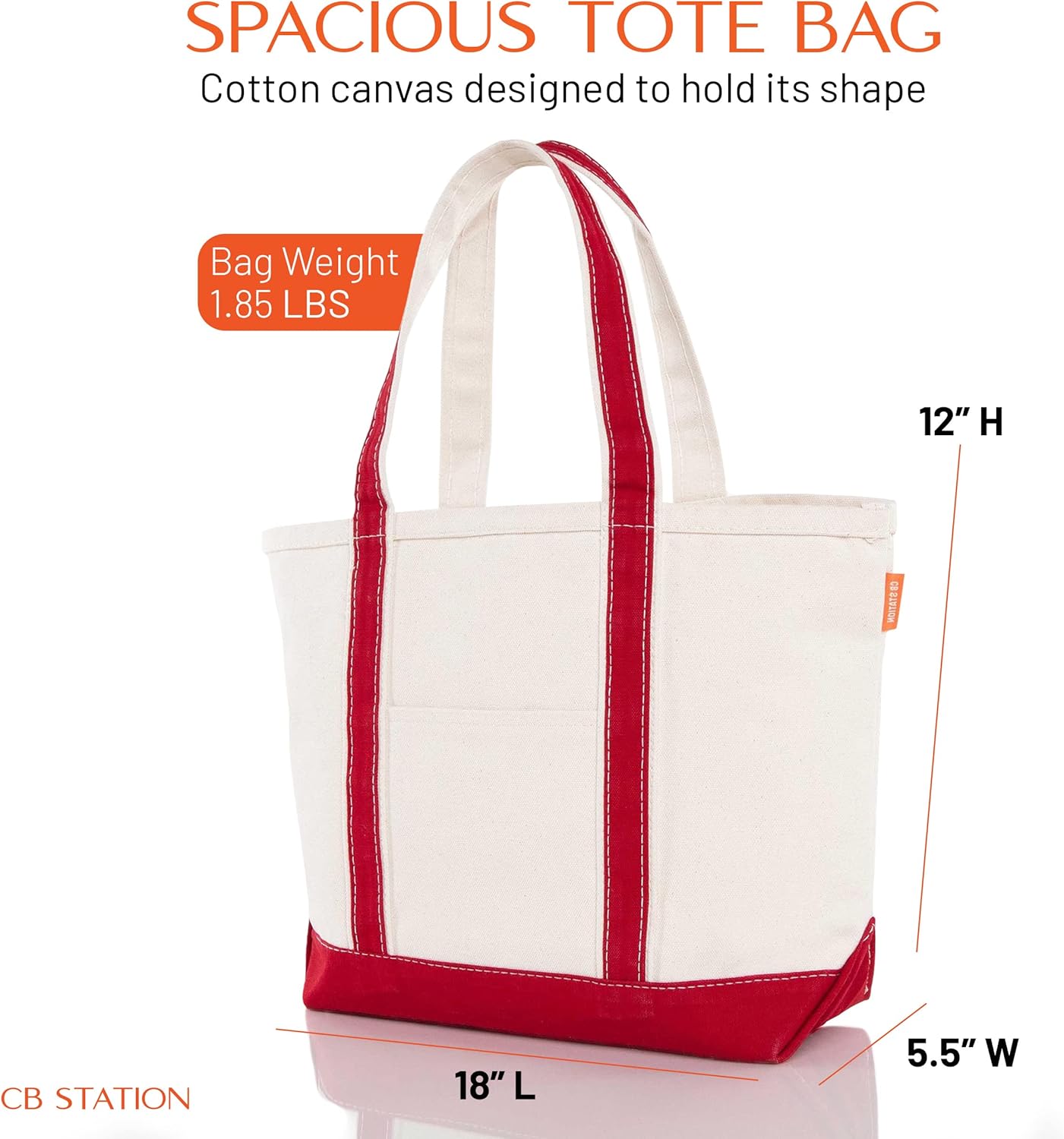 CB STATION Medium Classic Canvas Tote Bag for Women, Top Zipper Closure, Outer Pocket, Daily Essentials, Groceries, Traveling