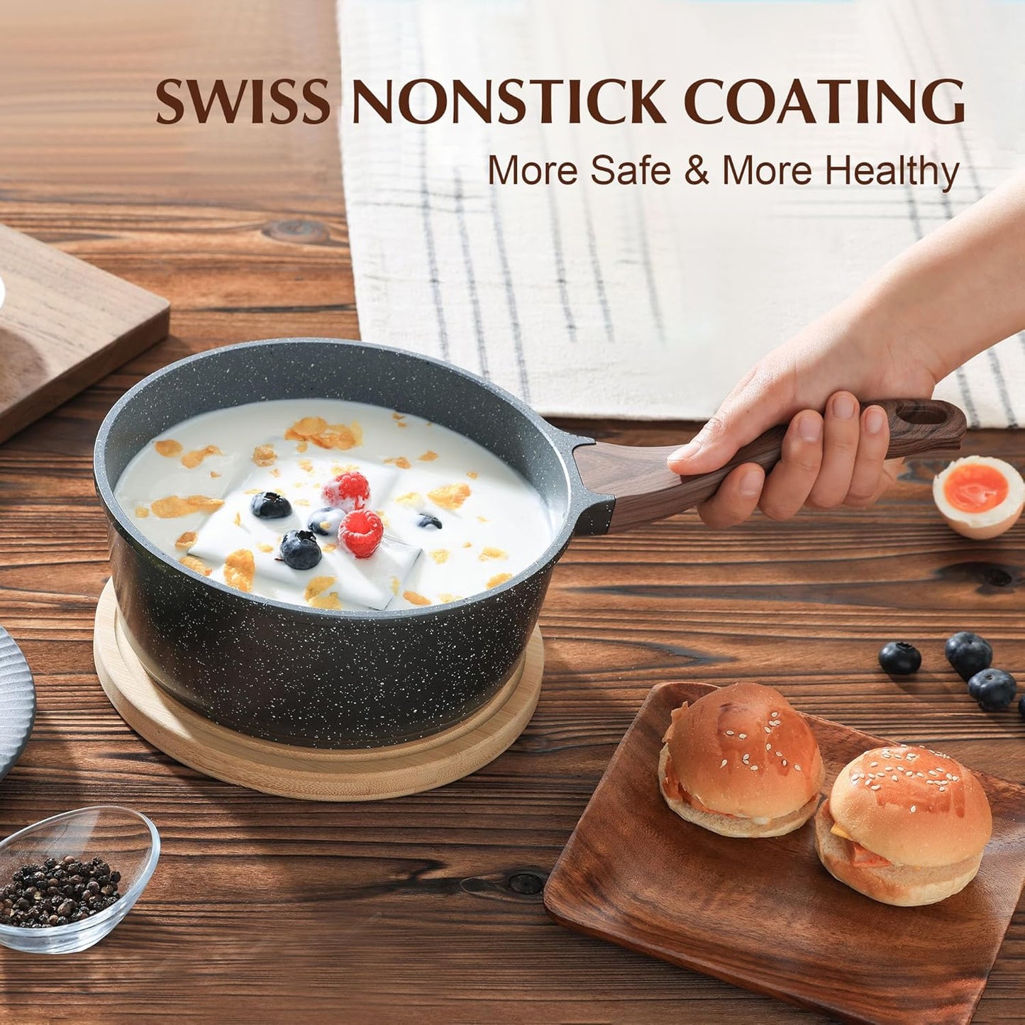 SENSARTE Nonstick Sauce Pan with Lid Saucepan Set, Swiss Granite Coating Sauce Pot Kitchen Cooking Pot, Induction Comptable, Free of Intentionally Added PFOA, 2 + 2.5 QT