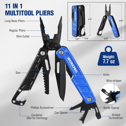 WORKPRO Multitool-11 in 1 Camping Tools with Mini Hammer-EDC Gear Multi Tools Hammer with Safety Lock and Pouch-Mini Multitools Gifts for Men and Women-Camouflage