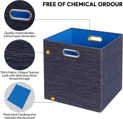 Storage Cube Basket Bins,13×13 Foldable Storage Containers for Shelf Cabinet Bookcase Boxes,Thick and Heavy Duty Fabric Drawer (4pcs, blue)
