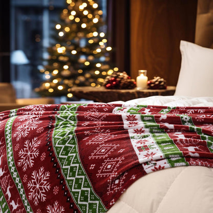 PHF Printed Fleece Throw Blanket, No Shed No Pilling Ultra Soft Plush Cozy Xmas Prints Theme Home Décor Flannel Blanket for Bed, Sofa, Couch and Gift, 50" x 60", Retro Christmas
