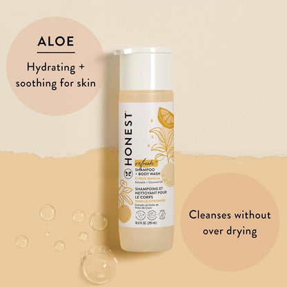 The Honest Company 2-in-1 Cleansing Shampoo + Body Wash | Gentle for Baby | Naturally Derived, Tear-free, Hypoallergenic | Citrus Vanilla Refresh, 10 fl oz