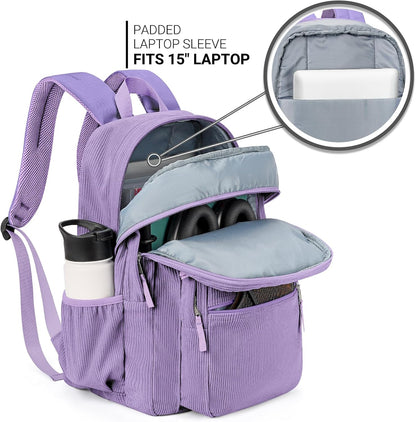 ZORFIN 26L Backpack for College, and Travel: Corduroy Bookbag - Deep Purple