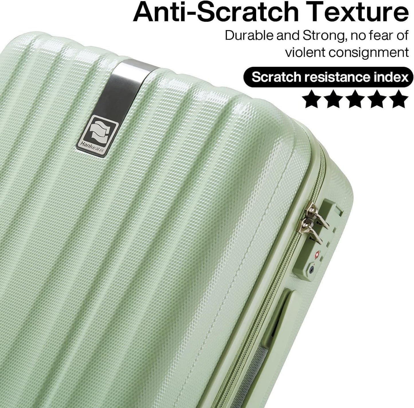 Hanke Luggage Sets 3 piece Carry On Luggage with Wheels PC Hard Shell Suitcases Lightweight Checked Travel Luggage Large Travel Suitcase Woman Men 20/24/29 Inch(Bamboo Green)