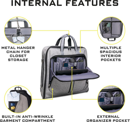 Premium Suit Garment Bag Carry On - Hangs 4 Suits - Travel & Business with Shoulder Strap and Laptop Compartment