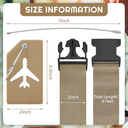 Weewooday 8 Pcs Luggage Straps Suitcase Tags Set for TSA Approved, 4 Travel Adjustable Suitcase Belt, 4 Silicone Luggage Tags with Name ID Card Travel Accessories(Khaki,Airplane)
