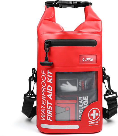 250 PCS Waterproof First Aid Kit, Roll Top Reflective Boat Dry Bag Bug Out Bags, Emergency Medical Kit Ideal for Boating, Camping, Fishing, Kayaking, Floating, Red