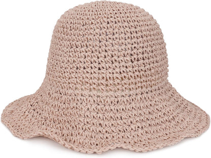 Womens Wide Brim Straw Sun Hat Foldable Floppy Crochet Beach Hat for Summer