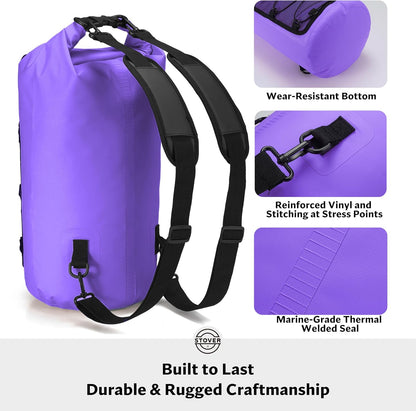 STOVER 5/10/25/30/40/55L Waterproof Backpack- Floating Dry Bag for Kayaking, Travel, Beach, Hiking, & Camping, Men/Women