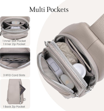 befen Genuine Leather Small Sling Bag for Women Anti-Theft Crossbody Chest Bags Fanny Packs for Travel with RFID Card Slots