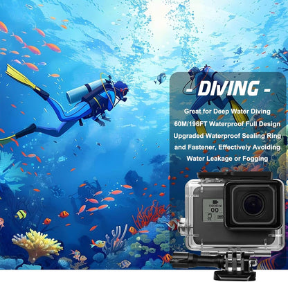 Compatible for Go Pro Hero 7 6 5 Black Waterproof Housing Case 45M/147FT Protective Underwater Diving Case Shell with Cameras Handle Mount Accessories Kit