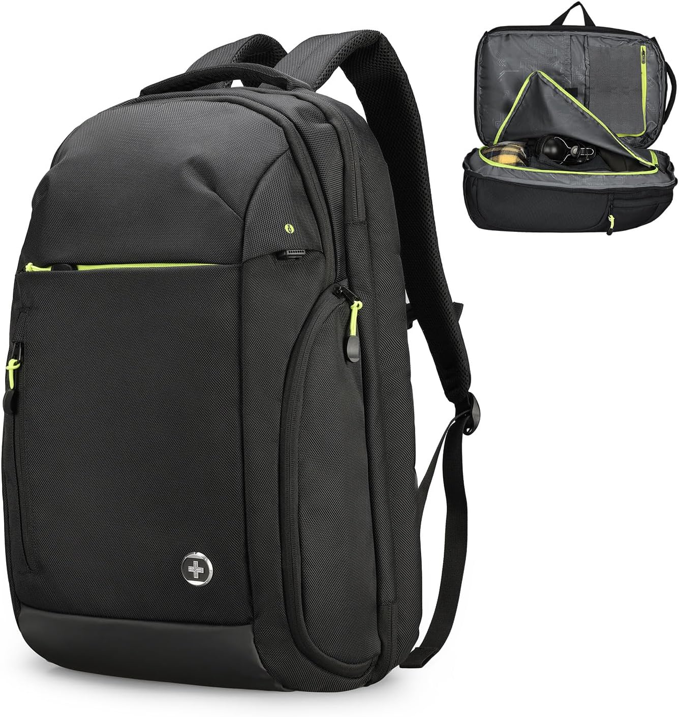 Swissdigital Design Large Travel Backpack for Men & Women,17 Inch Big Laptops Backpack with USB Charging Porert, Carry on Business Anti-thief Computer Backpack With RFID Protection, Black| JAVA