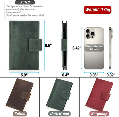 Top Grain Leather Travel Passport Wallet Holder for Man & Woman, Snap Button Design for 4 Passports & Multi Cards, RFID Blocking Large Capacity for Passports/Cards/Checks/Bills, Burgundy
