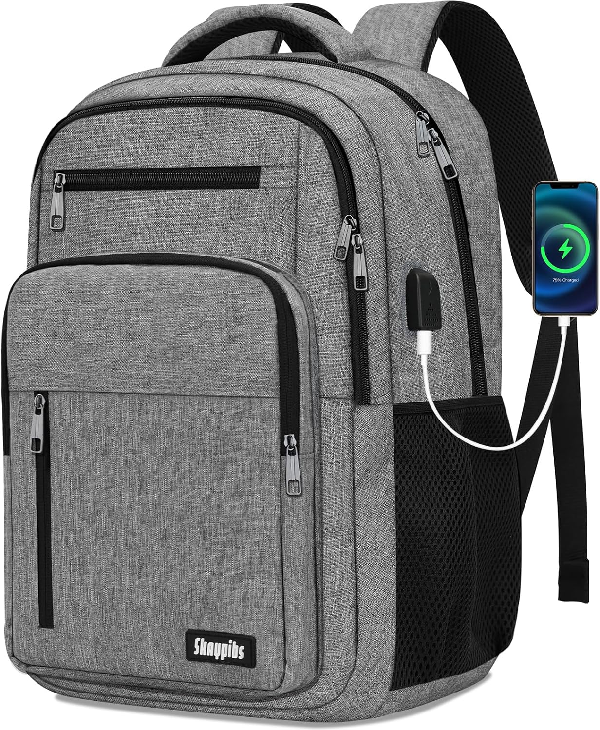 Backpack for Women Men, School Backpack for Boys Girls Teens, 17.3 Inch Laptop Backpack with USB Port, College Middle High School Bookbag, Water Resistent Business Mochila para hombre, Grey