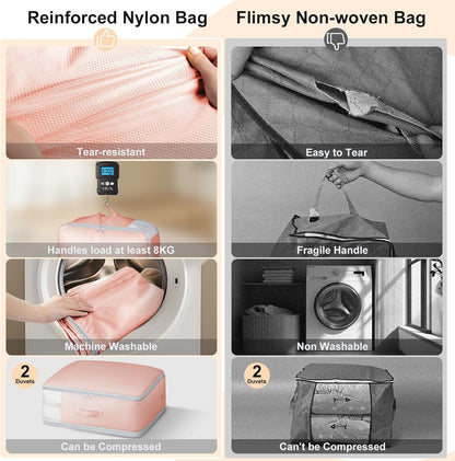 DIMJ Comforter Storage Bag - 110L Ultra Space Saving Self Compression Organize 6 Pack for Duvet, Pillow, Bedding, Blanket Storage Organizer Nylon Compression Bags