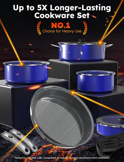 Pro DUXANO 12PC Nonstick Pots and Pans Set&Hybrid 3-Ply Stainless Steel Skillet, High Heat Sear&Fry, 2-Layer Ceramic Induction Cookware, 9H Scratch-Resistant&Anti-Warp,PFAS Free,All Cooktop/Dishwasher