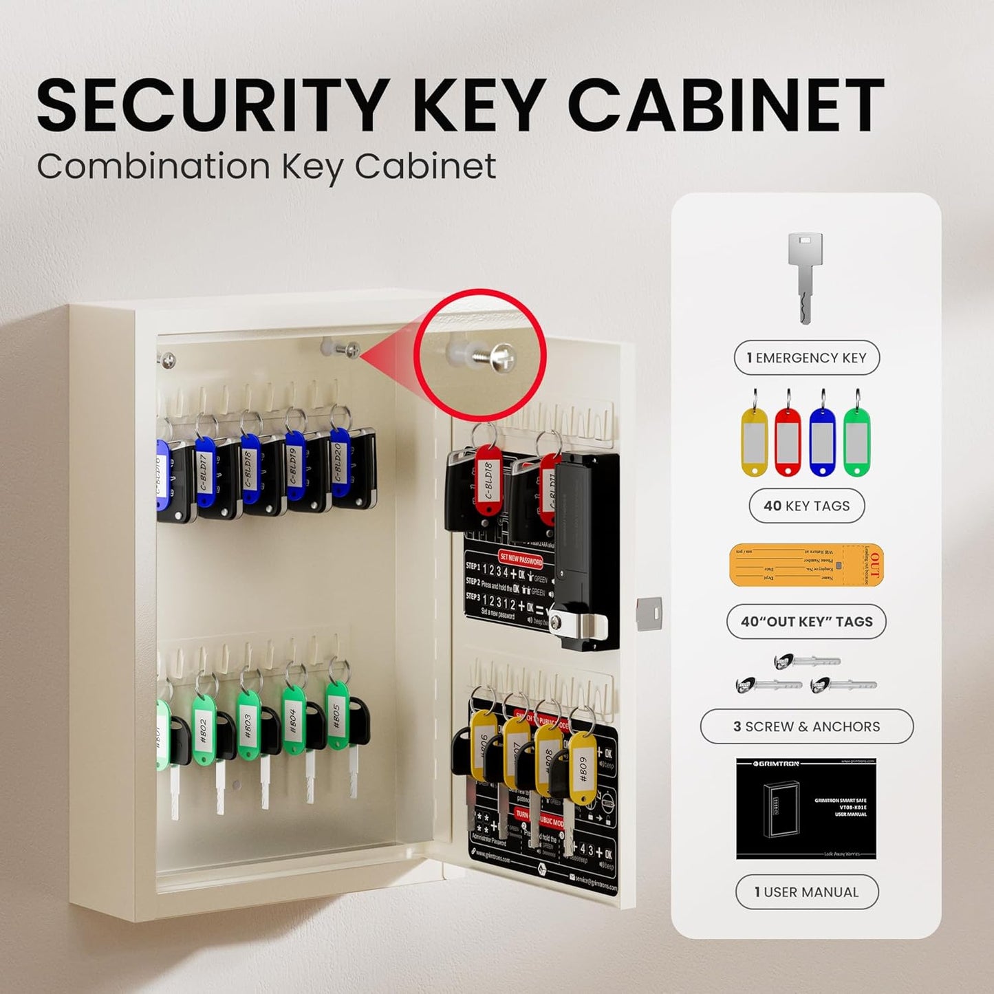 40 Keys Electronic Key Lock Box for Keys with Code, Private/Public/Password Hiding Mode Key Cabinet Wall Mount for Garage/Property Management Key Storage