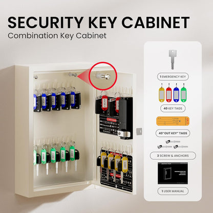 40 Keys Electronic Key Lock Box for Keys with Code, Private/Public/Password Hiding Mode Key Cabinet Wall Mount for Garage/Property Management Key Storage