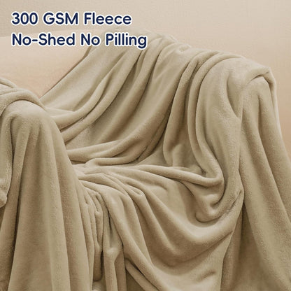 PHF Ultra Soft Fleece Blanket King Size, No Shed No Pilling Luxury Plush Cozy 300GSM Lightweight Blanket for Bed, Couch, Chair, Sofa Suitable for All Season, 108" x 90", Khaki