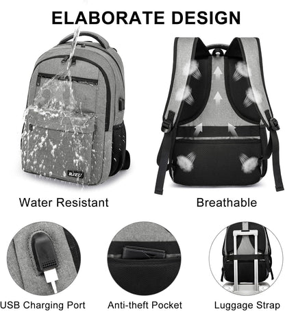 School Backpack for Teen Boys & Girls Students, 15.6 Inch Laptop Backpack with USB Charging Port - College Business Travel Bookbag, Grey