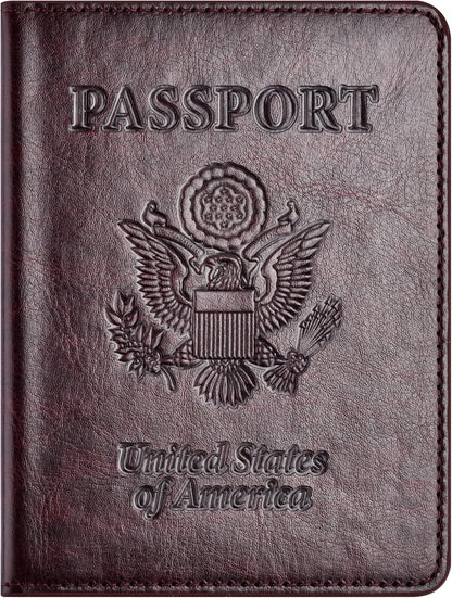 Passport Holder with Vaccine Card Slot Combo, Passport Wallet/ Cover/ Case for Women and Men(BC-Brown)
