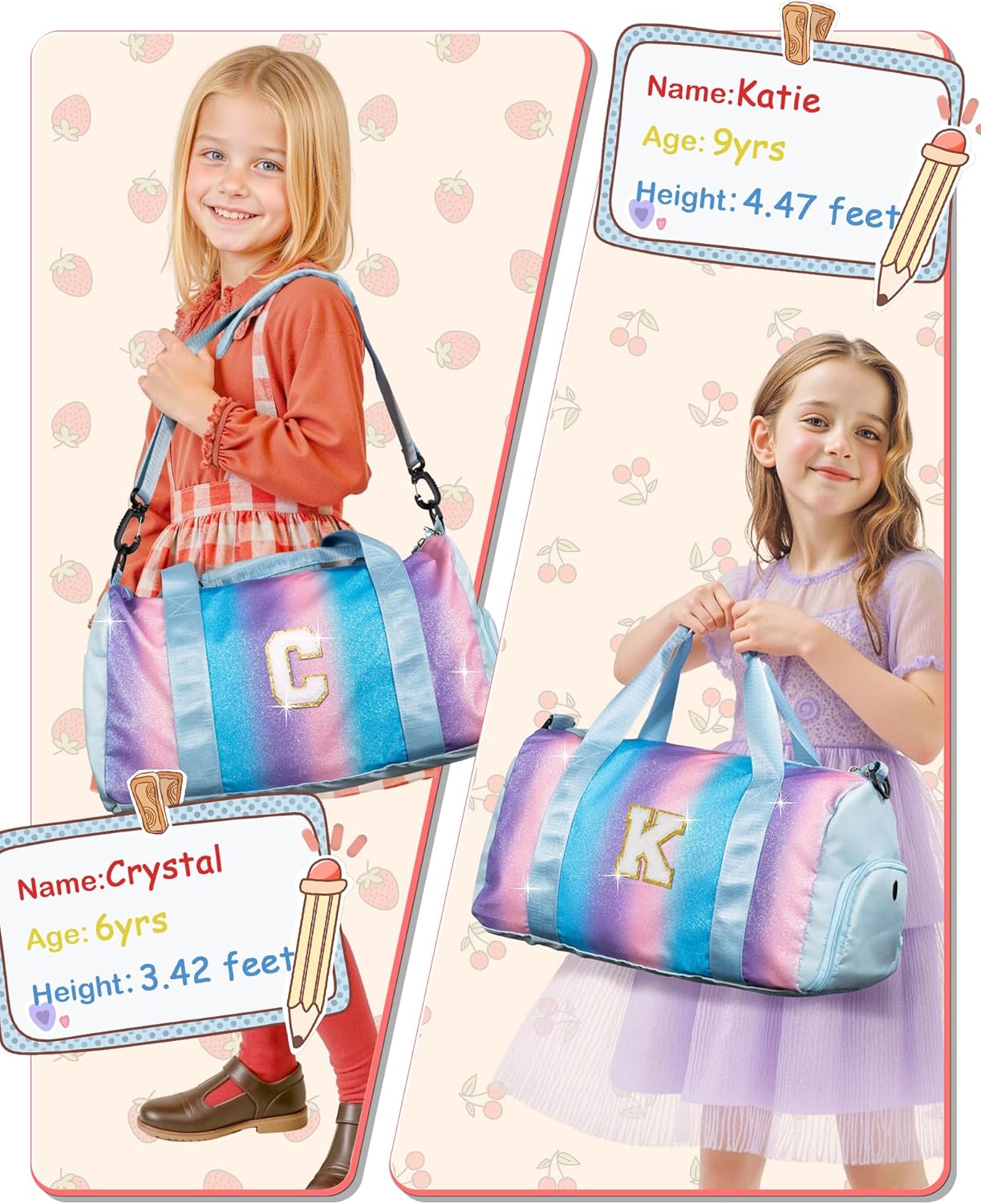 Easter Gifts for Teens Girls-Girl Gym Bag with Shoe Compartment, Kid Personalized Weekender Overnight Bags, Initial Travel Tote with Makeup Pouch, Gift for 3 4 5 6 7 Year Old Kids (Letter T)