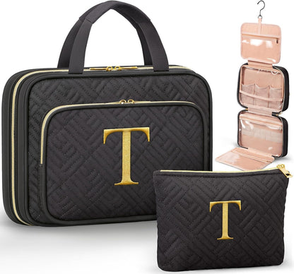 Personalized Gifts for Women, Initial Toiletry Bag Hanging Travel Organizer & Makeup Cosmetic Bag with Embroidery Letter Teacher Appreciation Gift Birthday Mothers Day Gifts for Mom Wife Friend Sister